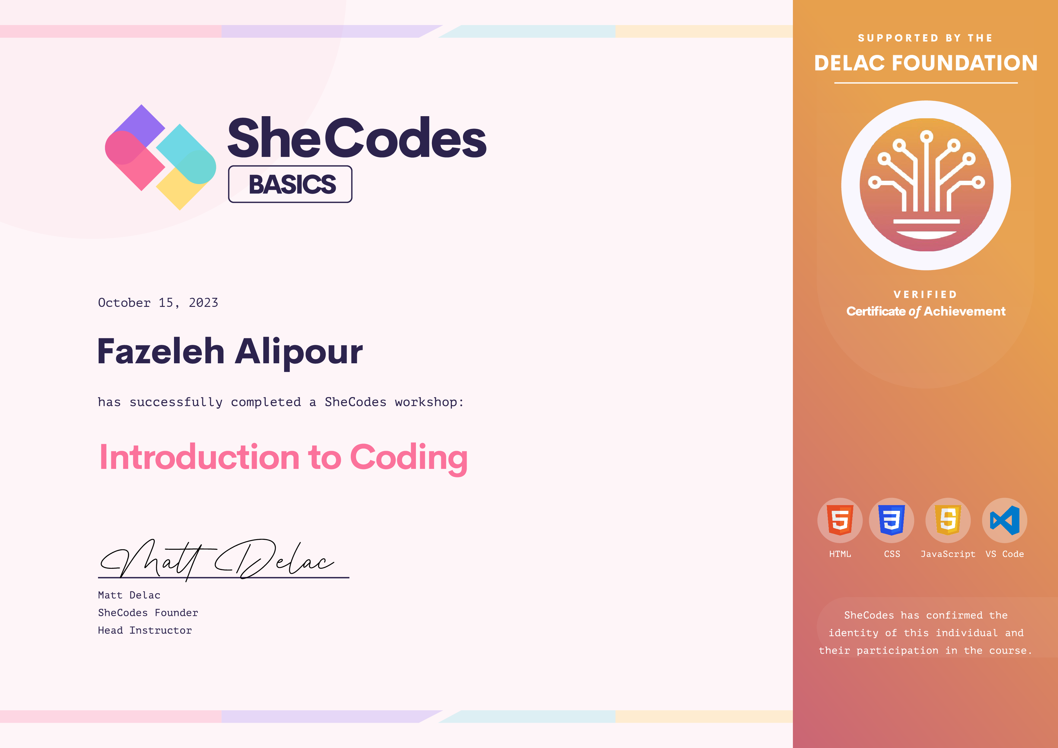 shecodes basic certificate