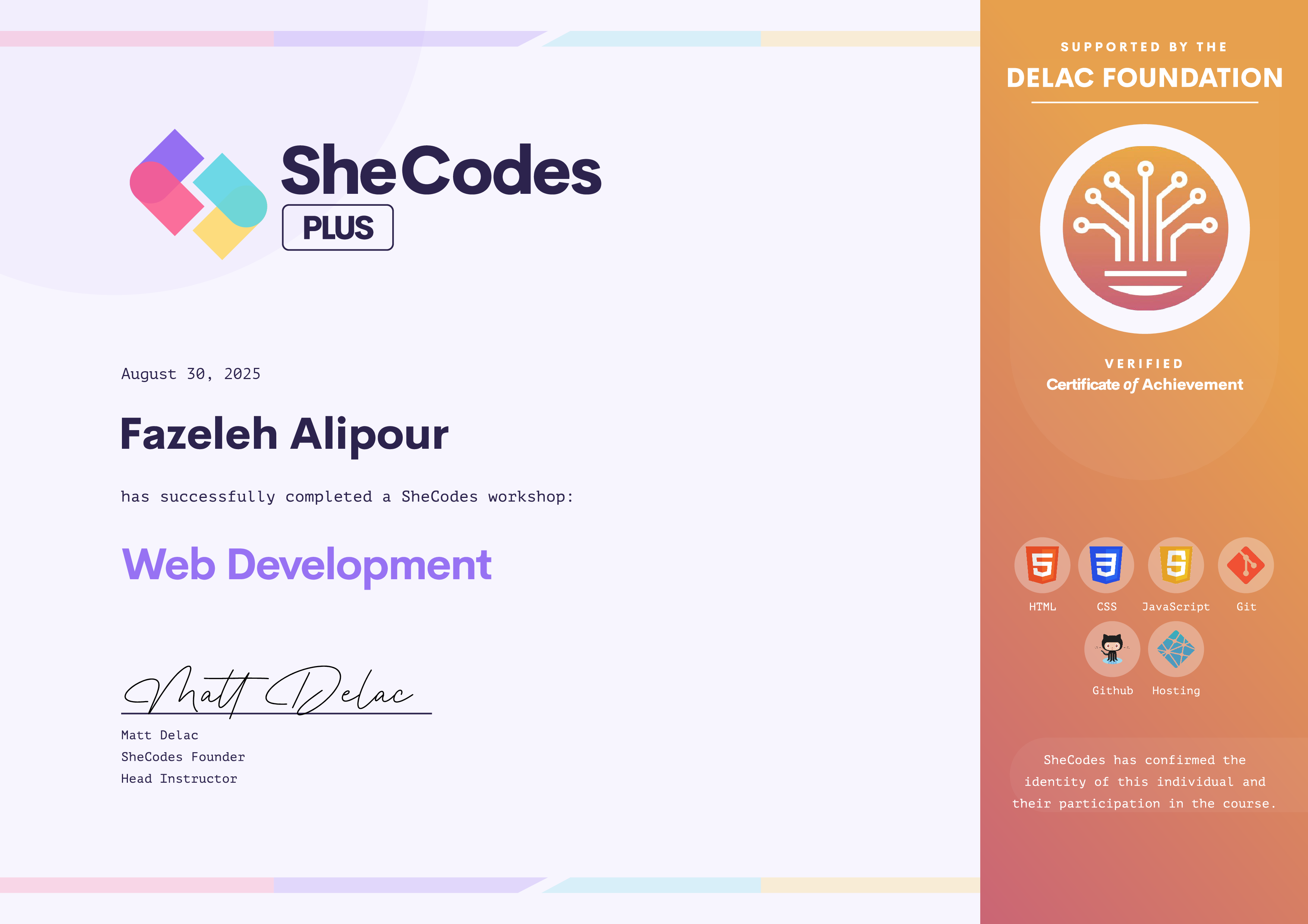 shecodes plus certificate